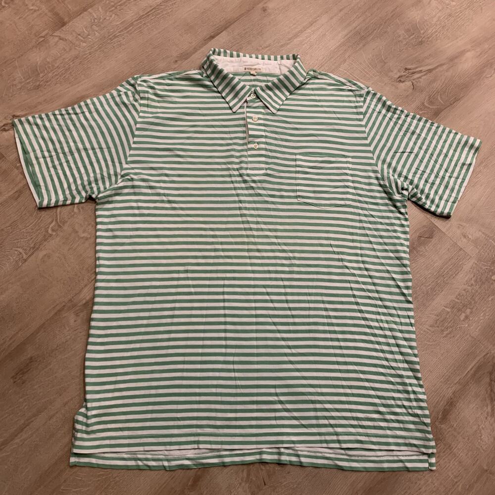 Peter Millar Pima Cotton Polo Shirt Green White Men's XL Striped Casual Y2K